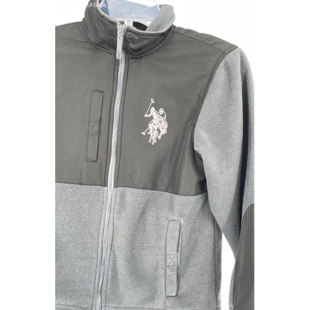 US Polo Assn Gray Kids Fleece Jacket Full Zip Coat Big Logo - Size 10/12 - Picture 2 of 6